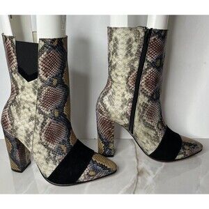 New JEY VÉLEZ PATRICIA MULTICOLOR Leather High Heel Mid Calf Boots Sz Us 7 7.5